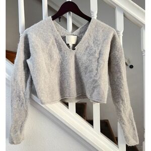 NakedCashmere Womens Small Sweater Grey V Neck Cropped 100% Cashmere